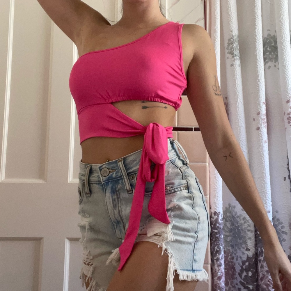 Shein pink one shoulder crop too